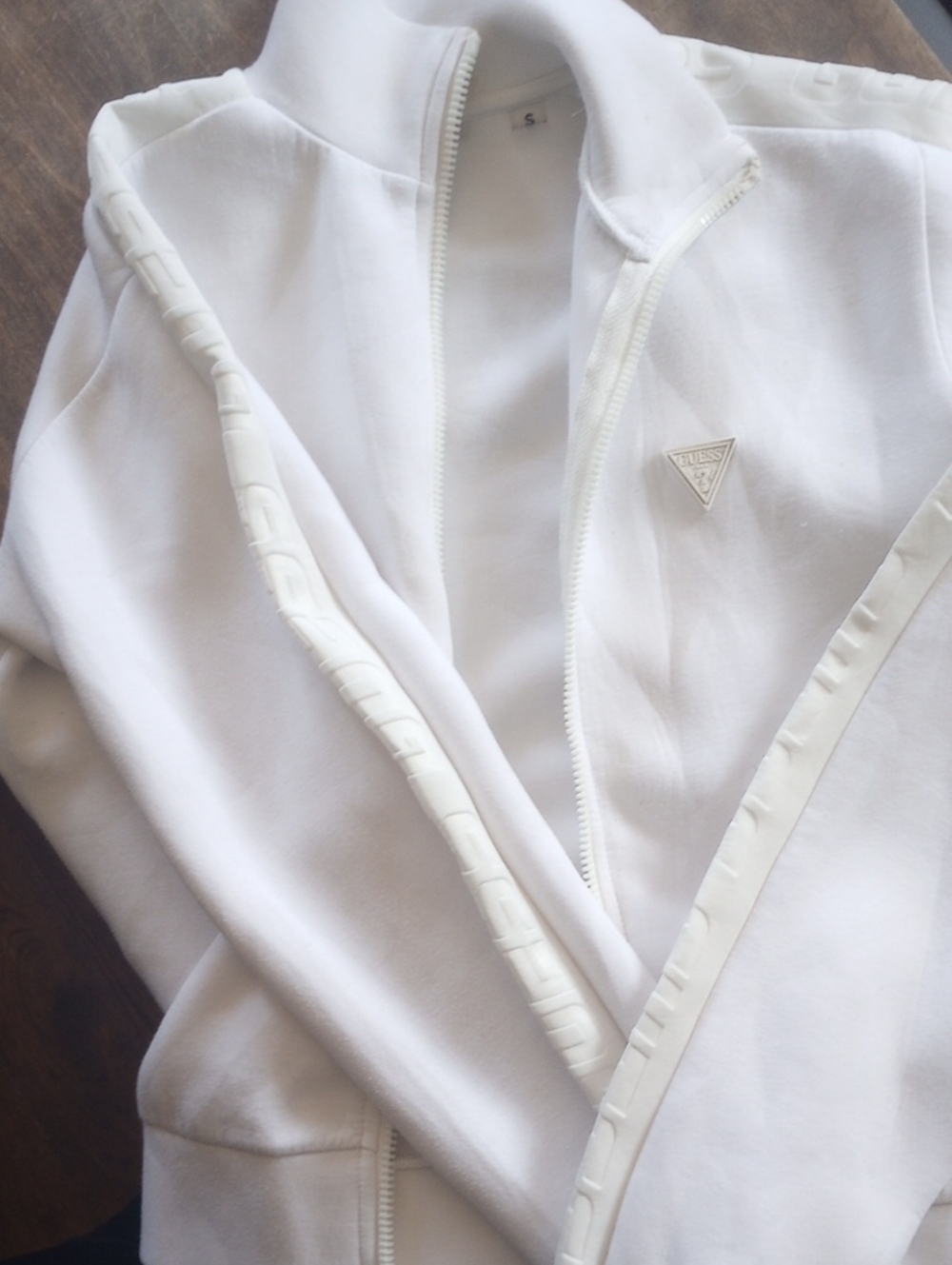 Guess White Zip-Front Track Jacket with Logo Trim